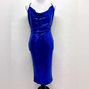 𝅺BLUE Sequin Criss Cross Back Dress
